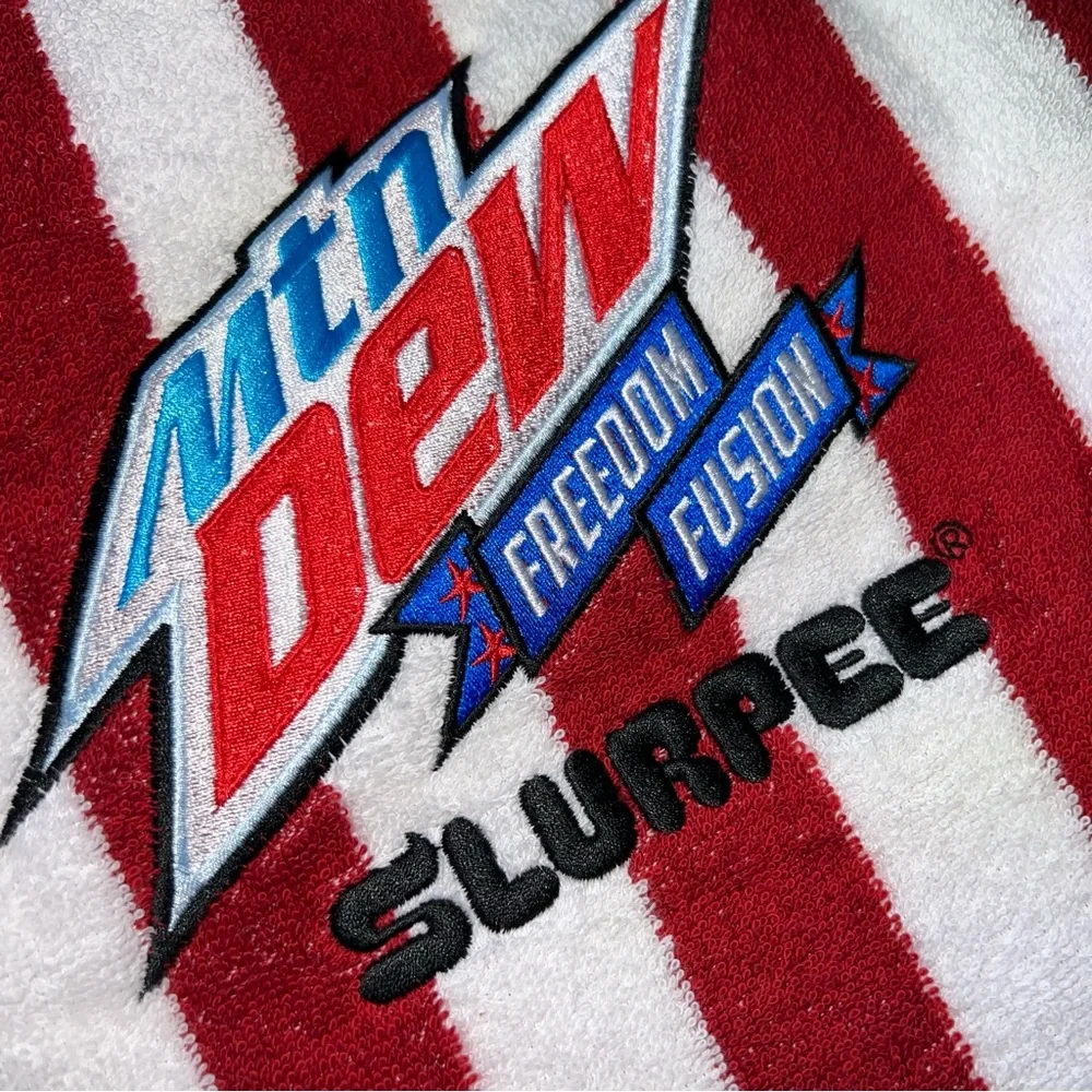 Beach towel, Mountain Dew, Slurpee, red white, stripe, oversize collectors